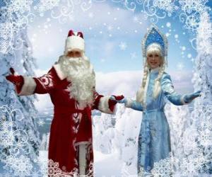 Puzzle Σνεγκουρότσκα ή Κόρη του Χιονιού και Ντεντ Μορόζ ή Άγιος Βασίλης ή Αϊ-Βασίλης, ρώσικα παραδοσιακούς χαρακτήρες των Χριστουγέννων